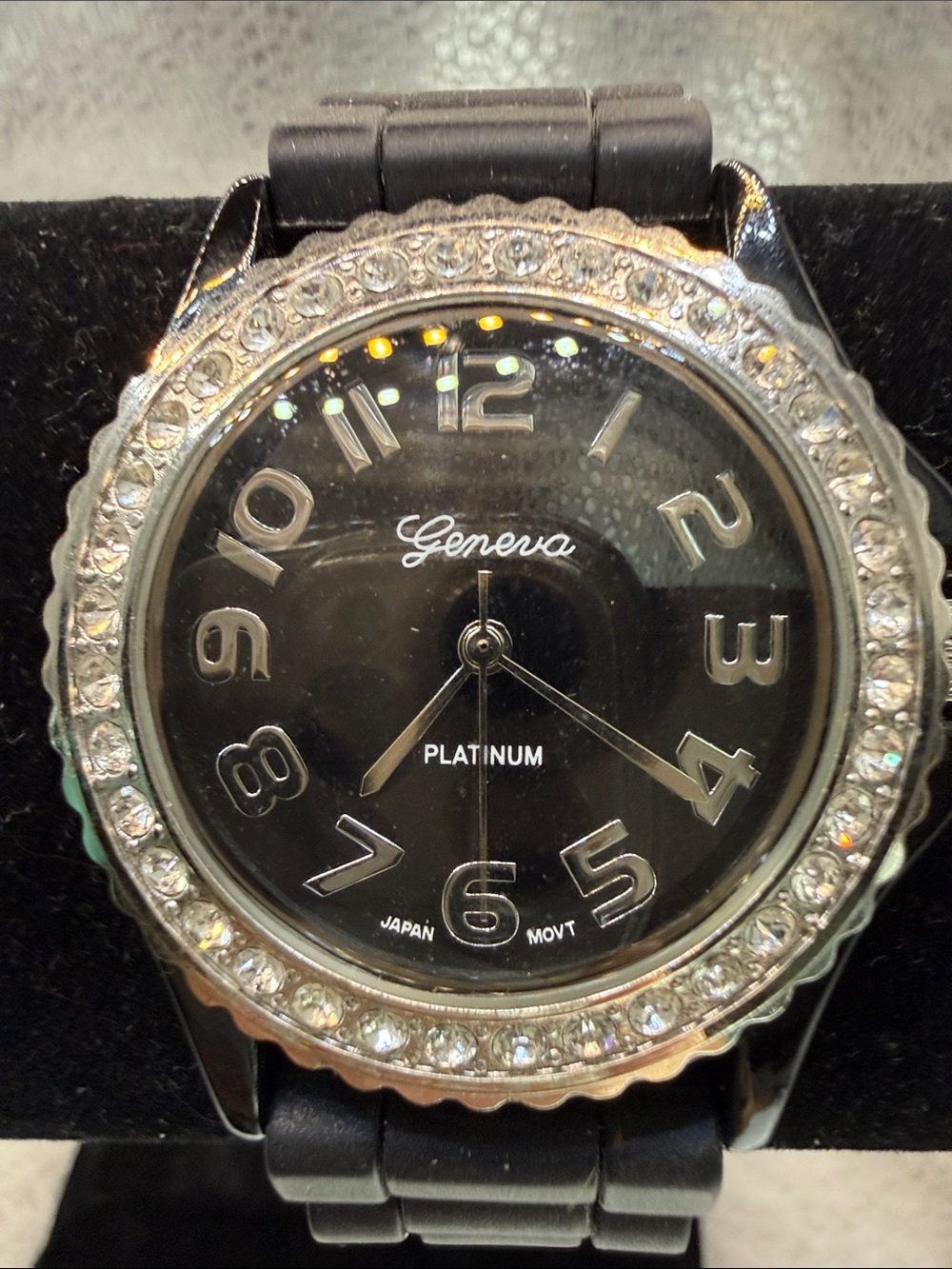 Geneva Black Dial Men/Women's Crystal Bezel Watch